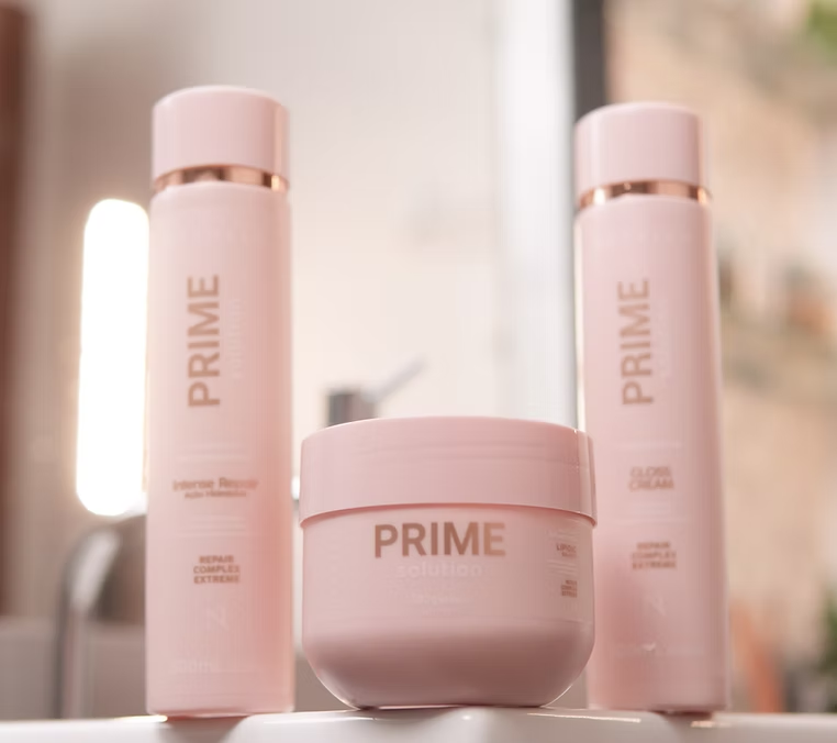 Kit Nátylla Prime Solution com shampoo, máscara e gloss cream para reconstrução capilar em salão