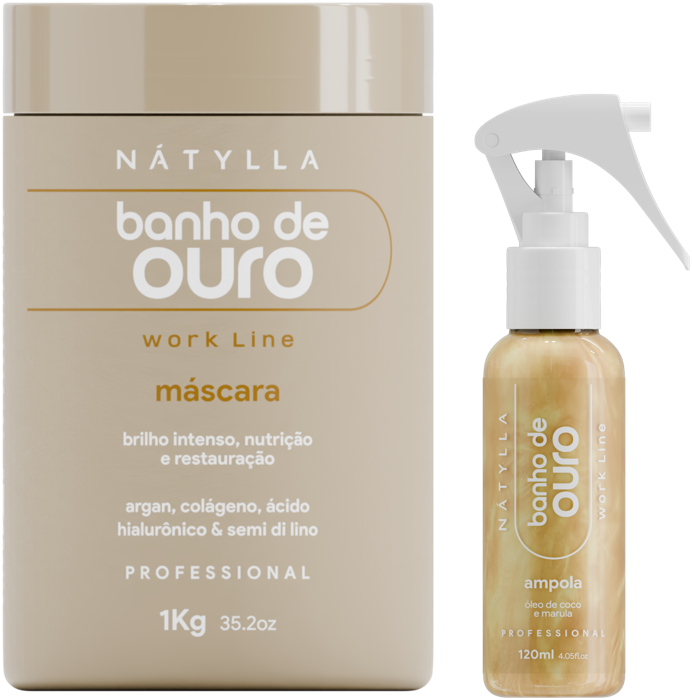 Nátylla Banho de Ouro — Ampola 100ml • Máscara 1kg — tratamentos e cronograma capilar no atacado pela Nátylla Sul Brasil em Santa Catarina