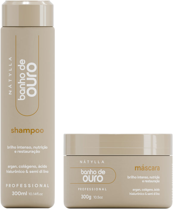 Nátylla Banho de Ouro Home Care — Shampoo 300ml • Máscara 300g — home care para revenda no atacado pela Nátylla Sul Brasil em Santa Catarina