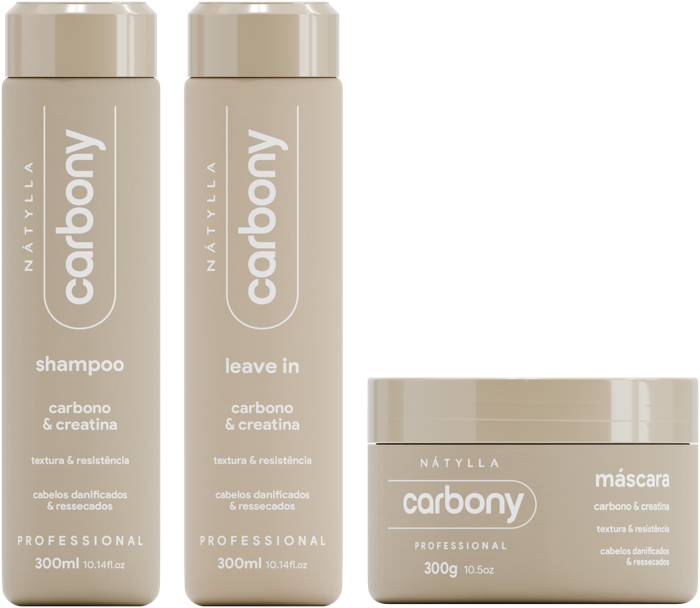 Nátylla Carbony Home Care — Shampoo 300ml • Condicionador 300ml • Leave-in 300ml • Máscara 300g — home care para revenda no atacado pela Nátylla Sul Brasil em Santa Catarina