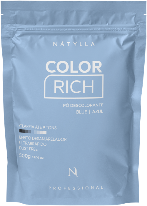 Nátylla Color Rich Azul — Pó descolorante azul 500g — transformação, mechas e descoloração no atacado pela Nátylla Sul Brasil em Santa Catarina