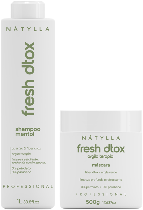 Nátylla Fresh Dtox — Shampoo 1L • Máscara argiloterapia 500g — tratamentos e cronograma capilar no atacado pela Nátylla Sul Brasil em Santa Catarina