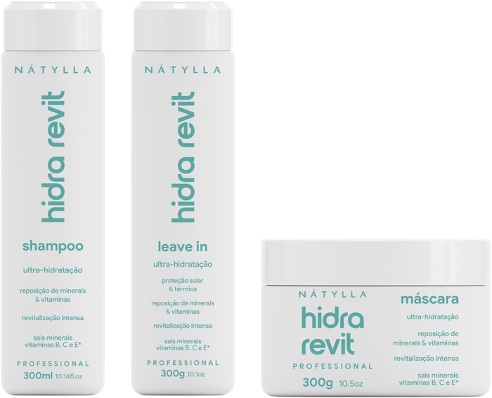 Nátylla Hidra Revit Home Care — Shampoo 300ml • Máscara 300g • Leave-in 300ml — home care para revenda no atacado pela Nátylla Sul Brasil em Santa Catarina