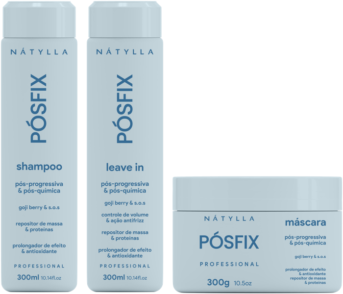 Nátylla Pósfix — Shampoo 300ml • Máscara 300g • Leave-in 300ml — home care para revenda no atacado pela Nátylla Sul Brasil em Santa Catarina