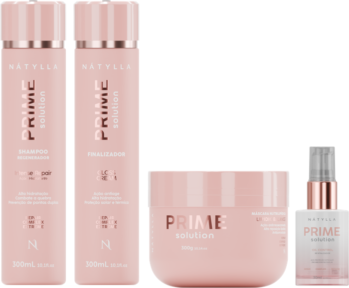 Nátylla Prime Solution Home Care — Shampoo regenerador 300ml • Finalizador 300ml • Máscara nutrilipídica 300g • Óleo revitalizador 30ml — home care para revenda no atacado pela Nátylla Sul Brasil em Santa Catarina