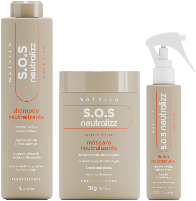 Nátylla S.O.S Neutralizz — Shampoo 1L + máscara 1kg + fluido matizador 300ml — transformação, mechas e descoloração no atacado pela Nátylla Sul Brasil em Santa Catarina